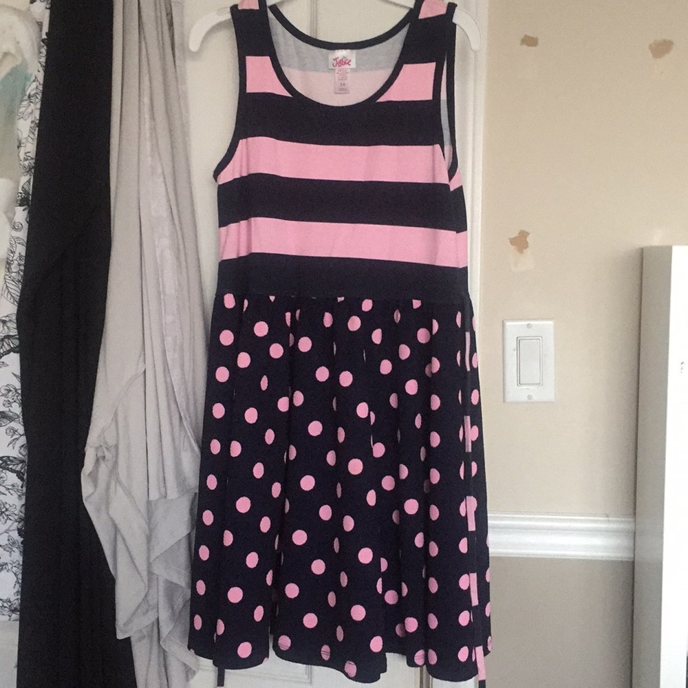 Navy Blue and pink polka dot dress